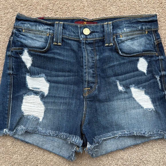 7 For All Mankind Distressed High Rise Cut Off Button Up Denim Shorts Size 26 - Picture 2 of 6